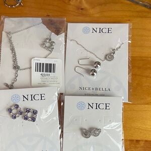 NICE & BELLA Silver Necklace and Earring Jewelry Set - Silver